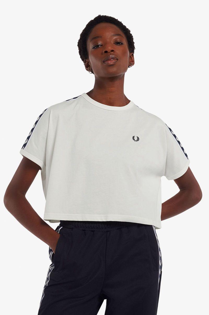 White Fred Perry Cropped Taped Ringer Women\'s T Shirts | PH 2033WNBY